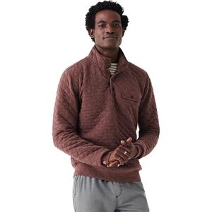 Faherty Brand Epic Quilted Fleece Pullover Burgundy Brown Heather Snap Mock Neck
